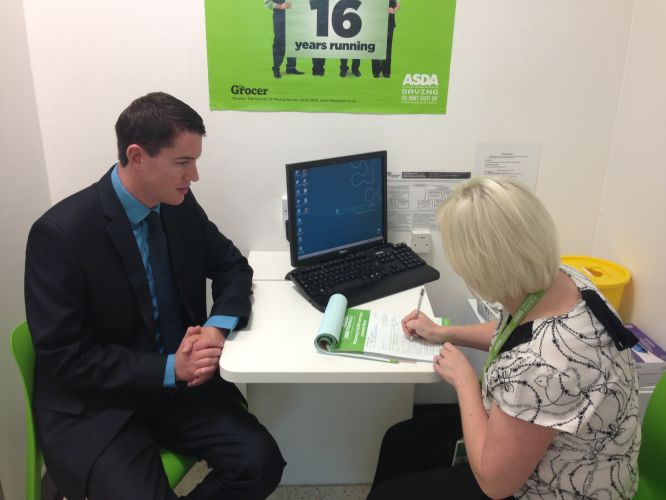 Mark learns more about the Diabetes Check-up service at the local Asda