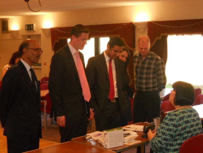 Mark with Anas Sarwar MP and local councillors at the Action on Hearing Loss event in Croy