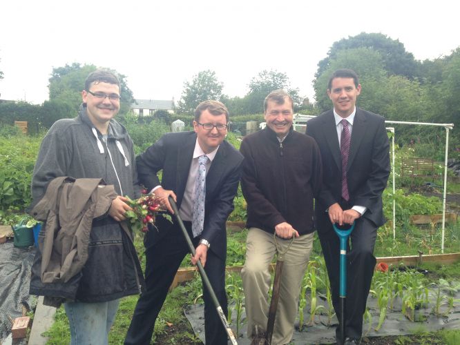 Mark and Gregg McClymont join Philip Morgan-Klein and his son Lawrie at Cumbernauld Village Allotments