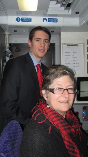 Shadow Transport Minister Mark, joins Claudia Beamish MSP in testing out Scotrail's latest train simulator