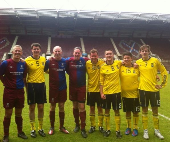The Scottish Parliament Football Team takes on the RAF in a charity match at Tynecastle
